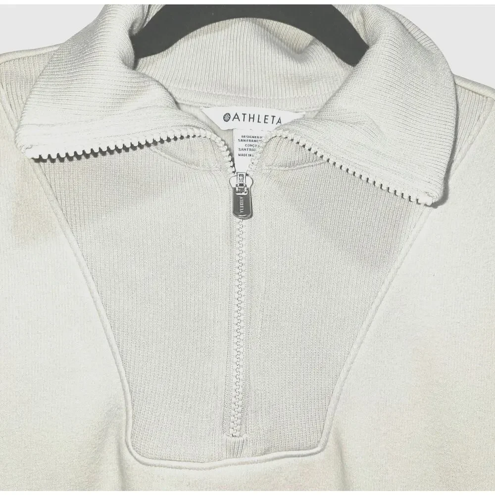 Athleta Retroplush Revive Sweatshirt Womens Small Beige 1/4 Zip Long Sleeve - Picture 3 of 7